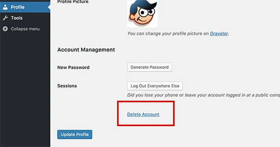 حذف اکانت وردپرس با پلاگین Delete Me