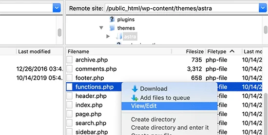 ویرایش فایل functions